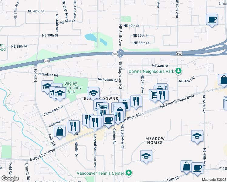 map of restaurants, bars, coffee shops, grocery stores, and more near 5301 Plomondon Street in Vancouver