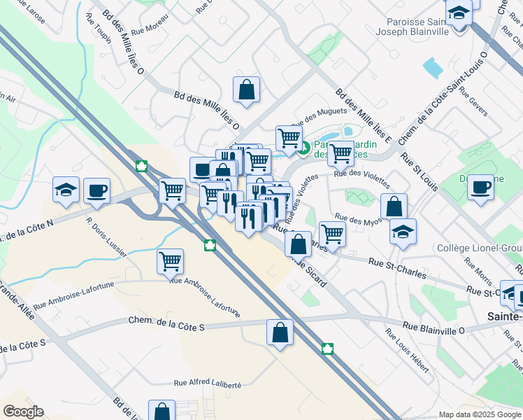 map of restaurants, bars, coffee shops, grocery stores, and more near 232 Rue Saint-Charles in Sainte-Thérèse