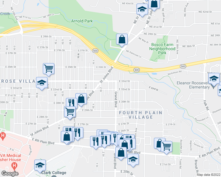 map of restaurants, bars, coffee shops, grocery stores, and more near 2702 East 32nd Street in Vancouver