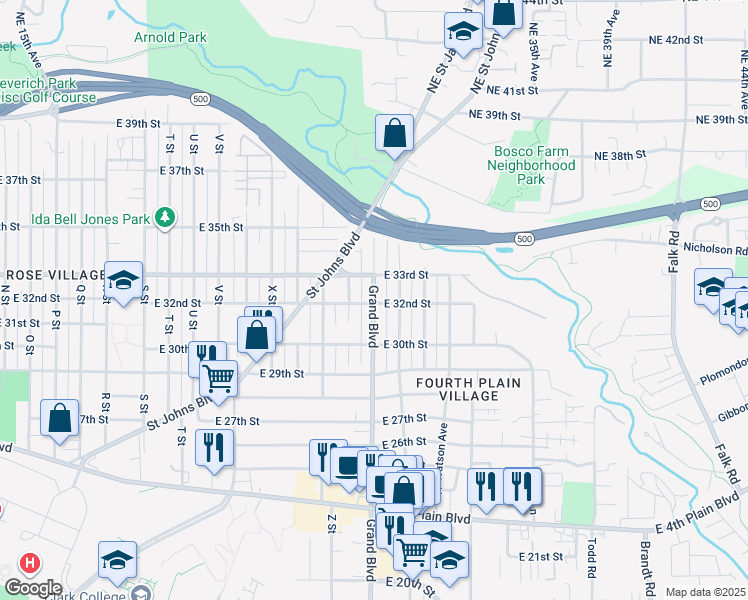 map of restaurants, bars, coffee shops, grocery stores, and more near 3223 Grand Boulevard in Vancouver