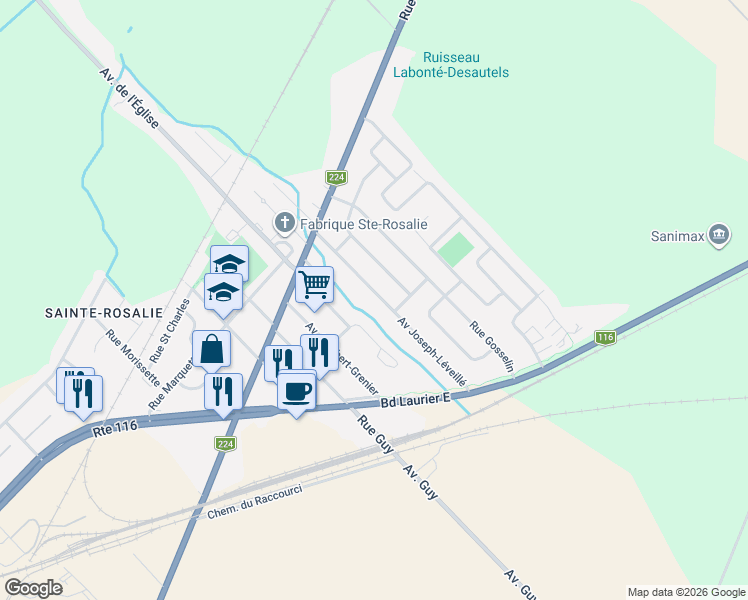 map of restaurants, bars, coffee shops, grocery stores, and more near 14345 Avenue Joseph-Léveillé in Saint-Hyacinthe