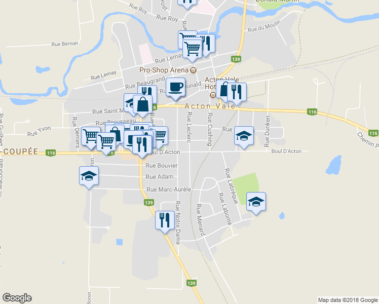 map of restaurants, bars, coffee shops, grocery stores, and more near Rue d'Acton in Acton Vale