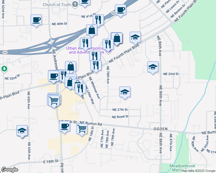 map of restaurants, bars, coffee shops, grocery stores, and more near 3022 Northeast 78th Avenue in Vancouver
