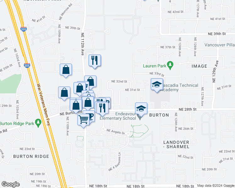 map of restaurants, bars, coffee shops, grocery stores, and more near 3008 NE 116th Ave in Vancouver