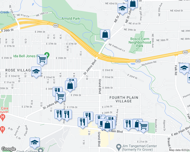 map of restaurants, bars, coffee shops, grocery stores, and more near 2700 East 32nd Street in Vancouver