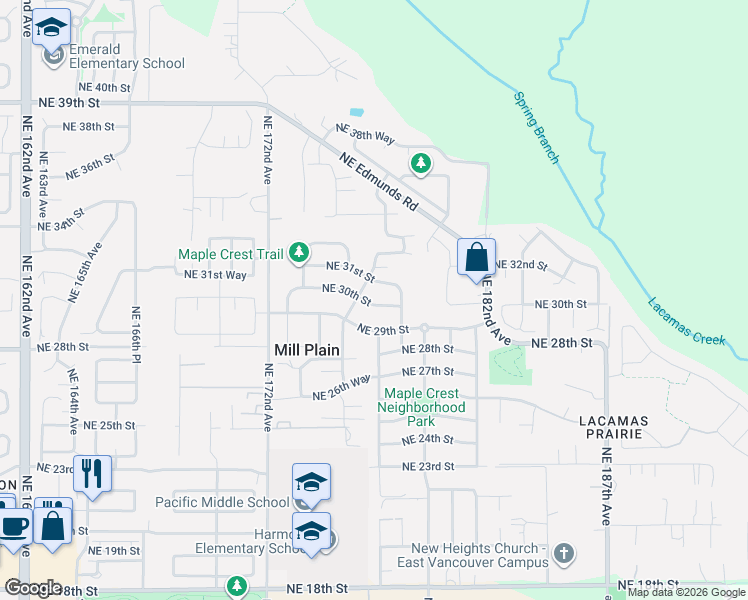 map of restaurants, bars, coffee shops, grocery stores, and more near 17511 Northeast 31st Street in Vancouver