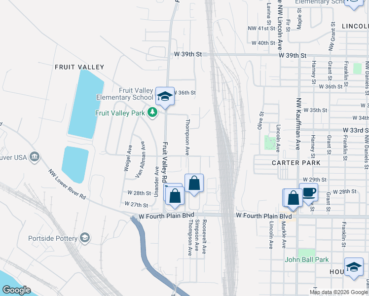 map of restaurants, bars, coffee shops, grocery stores, and more near 101 Thompson Avenue in Vancouver