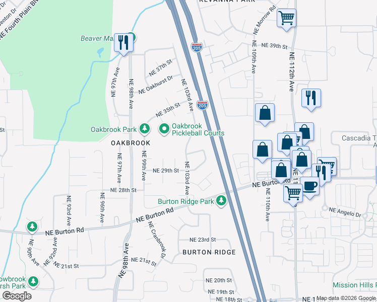 map of restaurants, bars, coffee shops, grocery stores, and more near 10403 Northeast 32nd Circle in Vancouver