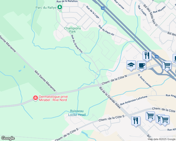 map of restaurants, bars, coffee shops, grocery stores, and more near 9275 Boulevard de la Grande-Allée in Mirabel