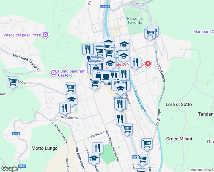 map of restaurants, bars, coffee shops, grocery stores, and more near 3 Via San Lorenzo in Valdagno