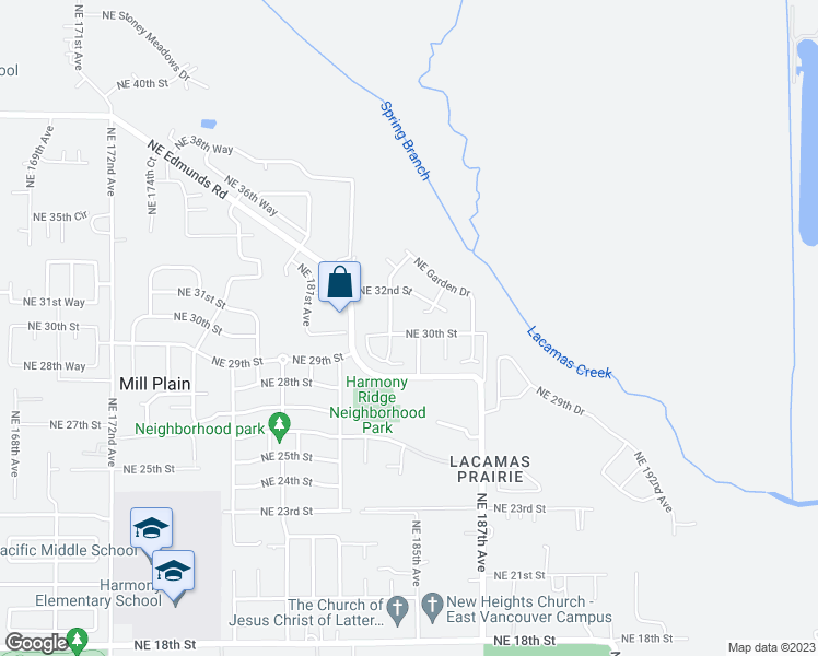 map of restaurants, bars, coffee shops, grocery stores, and more near 18310 Northeast 30th Street in Vancouver
