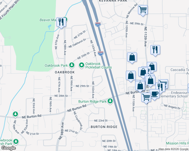 map of restaurants, bars, coffee shops, grocery stores, and more near 10403 Northeast 32nd Circle in Vancouver