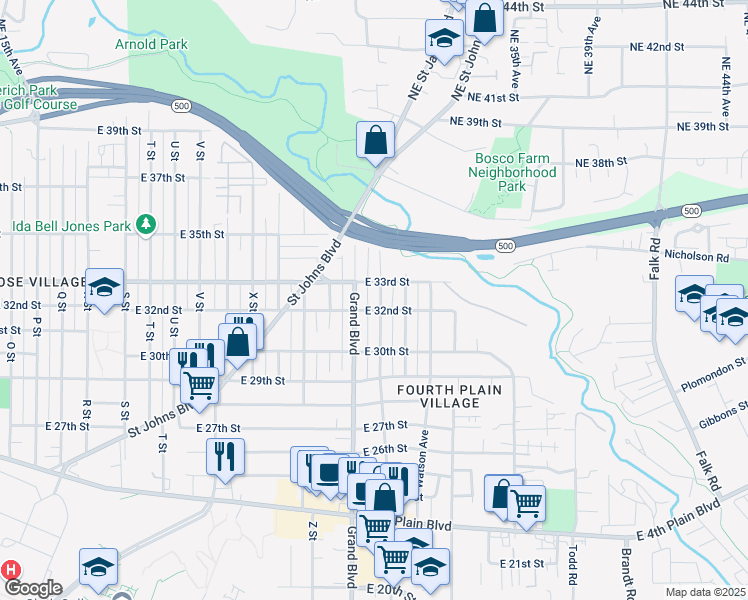 map of restaurants, bars, coffee shops, grocery stores, and more near 3223 Grand Boulevard in Vancouver