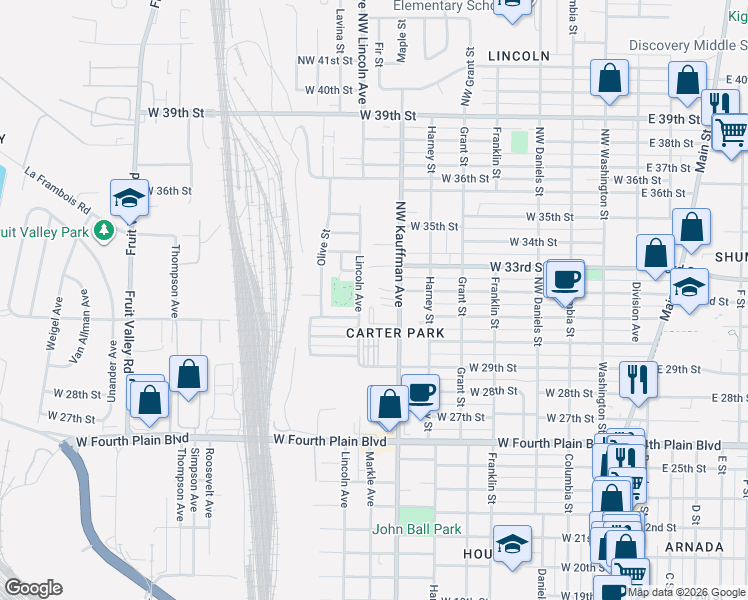 map of restaurants, bars, coffee shops, grocery stores, and more near 3116 Kauffman Avenue in Vancouver