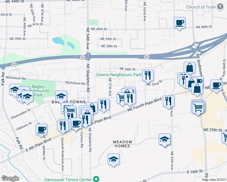 map of restaurants, bars, coffee shops, grocery stores, and more near 3003 Northeast 57th Avenue in Vancouver