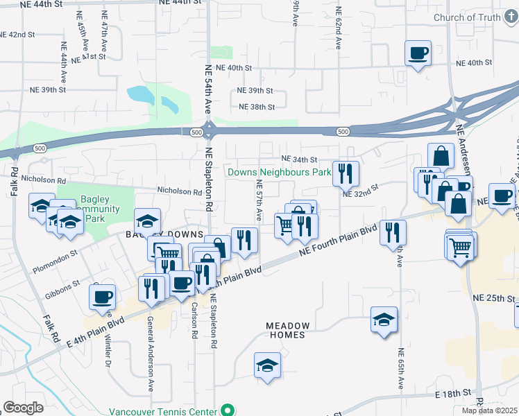 map of restaurants, bars, coffee shops, grocery stores, and more near 3051 Northeast 57th Avenue in Vancouver