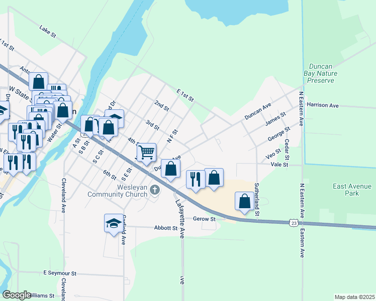 map of restaurants, bars, coffee shops, grocery stores, and more near 816 3rd Street in Cheboygan