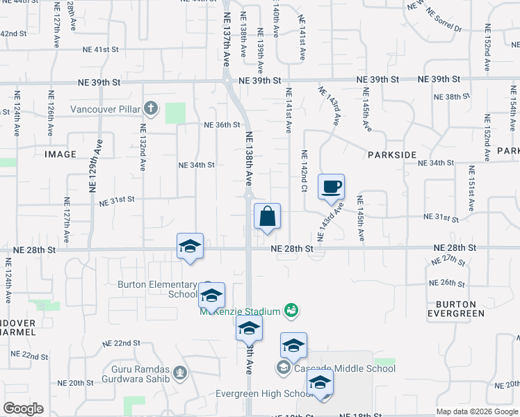 map of restaurants, bars, coffee shops, grocery stores, and more near 3101 Northeast 138th Avenue in Vancouver