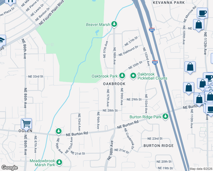 map of restaurants, bars, coffee shops, grocery stores, and more near 9712 Northeast 31st Street in Vancouver