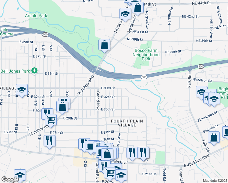 map of restaurants, bars, coffee shops, grocery stores, and more near 2911 East 33rd Street in Vancouver