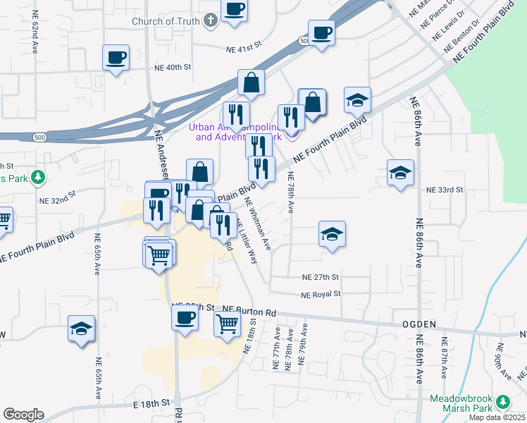 map of restaurants, bars, coffee shops, grocery stores, and more near 7617 Northeast 31st Circle in Vancouver