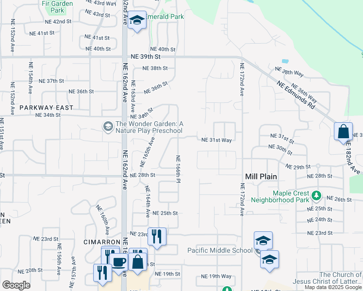 map of restaurants, bars, coffee shops, grocery stores, and more near 16605 Northeast 32nd Street in Vancouver