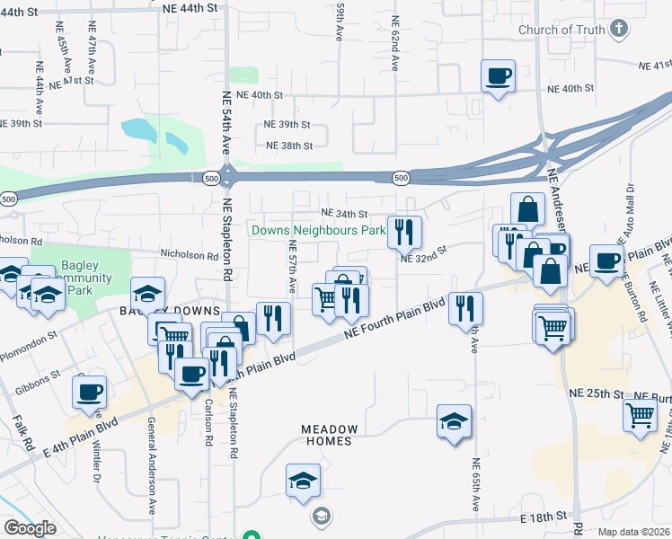 map of restaurants, bars, coffee shops, grocery stores, and more near 3214 Northeast 62nd Avenue in Vancouver