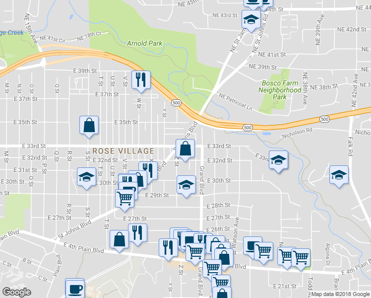 map of restaurants, bars, coffee shops, grocery stores, and more near 2613 East 33rd Street in Vancouver