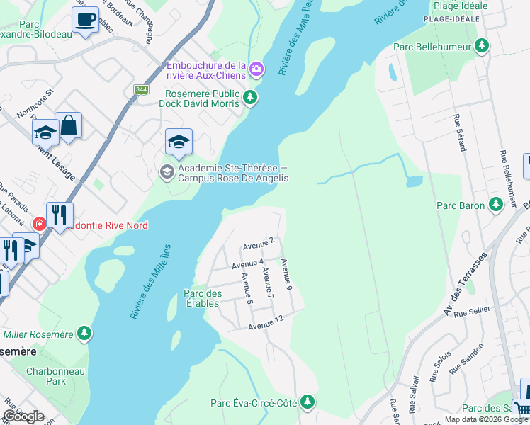 map of restaurants, bars, coffee shops, grocery stores, and more near 7 11e Av in Laval
