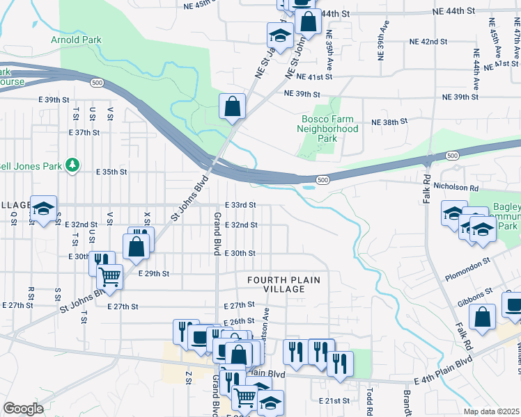 map of restaurants, bars, coffee shops, grocery stores, and more near 3007 East 33rd Street in Vancouver