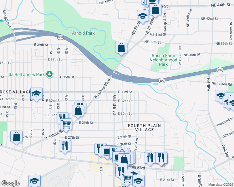 map of restaurants, bars, coffee shops, grocery stores, and more near 3223 Grand Boulevard in Vancouver