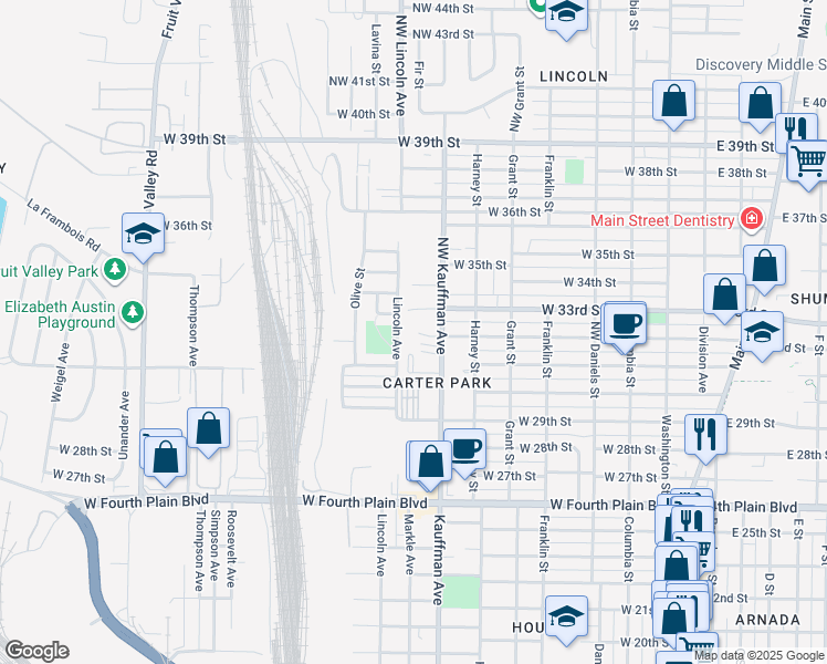 map of restaurants, bars, coffee shops, grocery stores, and more near 3220 Kauffman Avenue in Vancouver