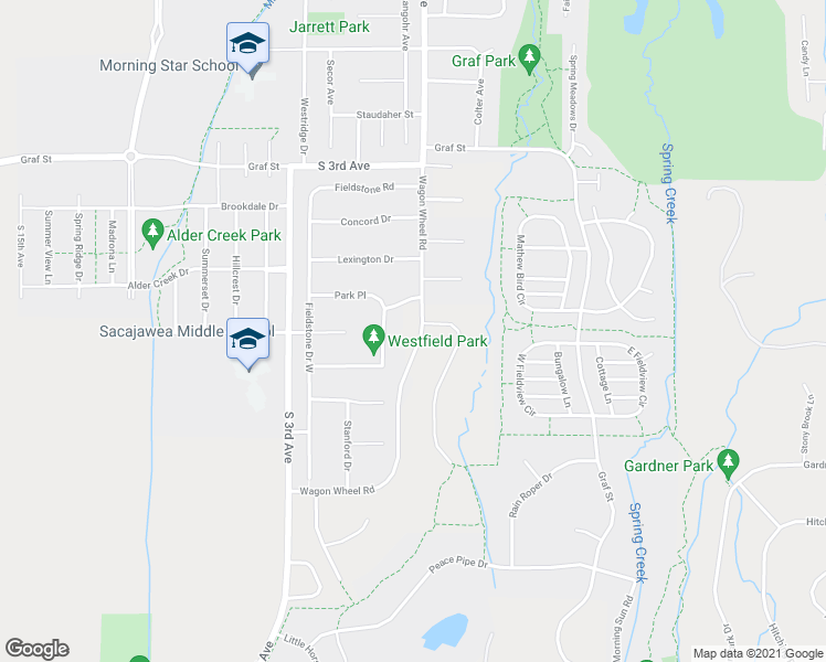 map of restaurants, bars, coffee shops, grocery stores, and more near 3301 Wagon Wheel Road in Bozeman