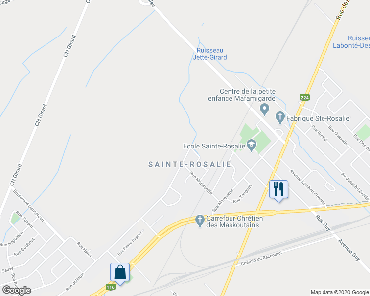 map of restaurants, bars, coffee shops, grocery stores, and more near 4696 Rue Jolibois in Saint-Hyacinthe