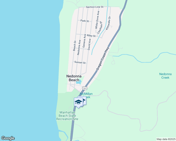 map of restaurants, bars, coffee shops, grocery stores, and more near 25905 David Avenue in Rockaway Beach