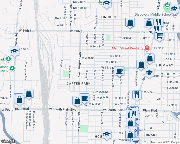 map of restaurants, bars, coffee shops, grocery stores, and more near 712 West 32nd Street in Vancouver