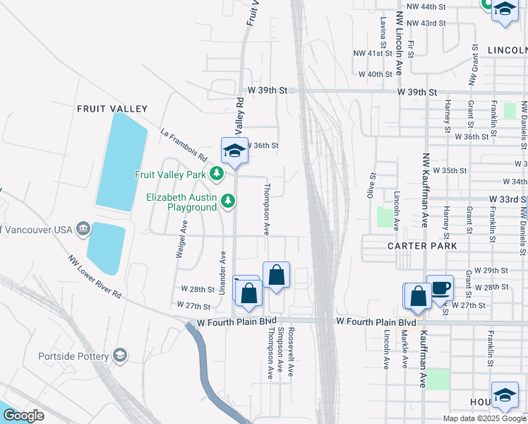 map of restaurants, bars, coffee shops, grocery stores, and more near 101 Thompson Avenue in Vancouver