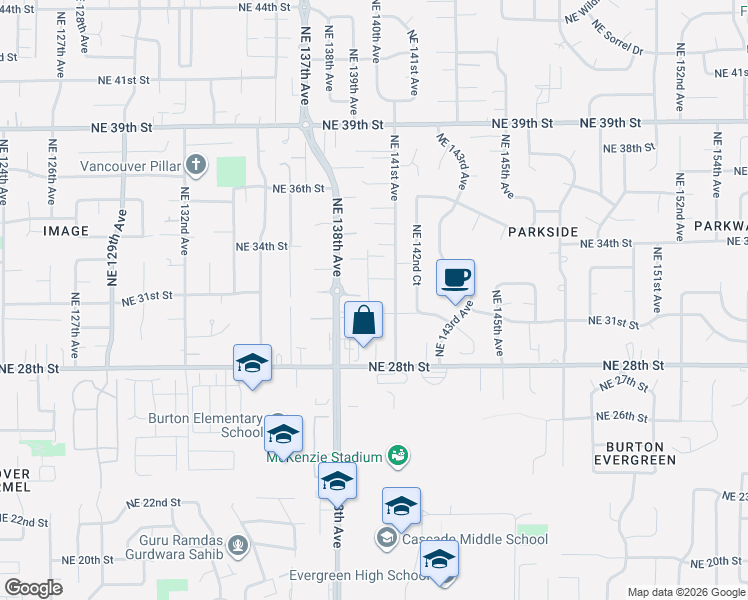 map of restaurants, bars, coffee shops, grocery stores, and more near 3109 Northeast 140th Avenue in Vancouver