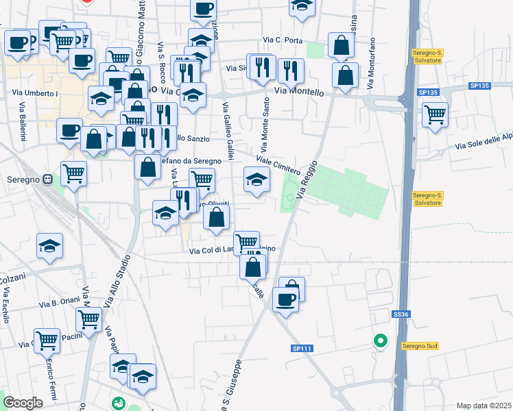 map of restaurants, bars, coffee shops, grocery stores, and more near 6 Via Sant'Antonio in Seregno