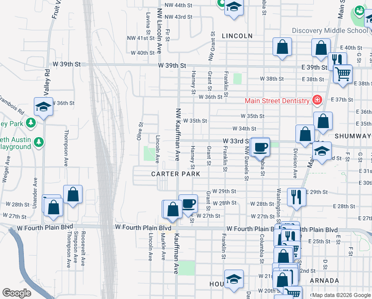 map of restaurants, bars, coffee shops, grocery stores, and more near 918 West 32nd Street in Vancouver