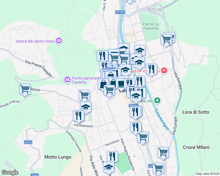 map of restaurants, bars, coffee shops, grocery stores, and more near 1 Piazza del Comune in Valdagno
