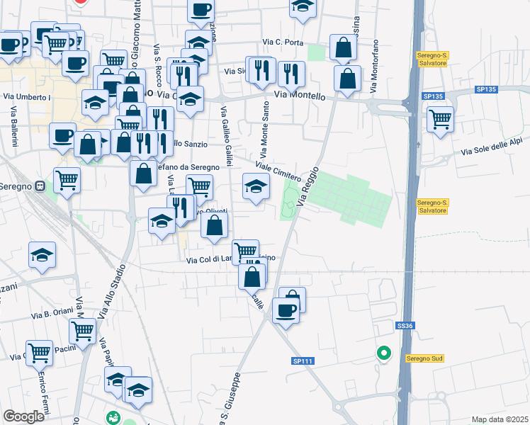 map of restaurants, bars, coffee shops, grocery stores, and more near 6 Via Sant'Antonio in Seregno