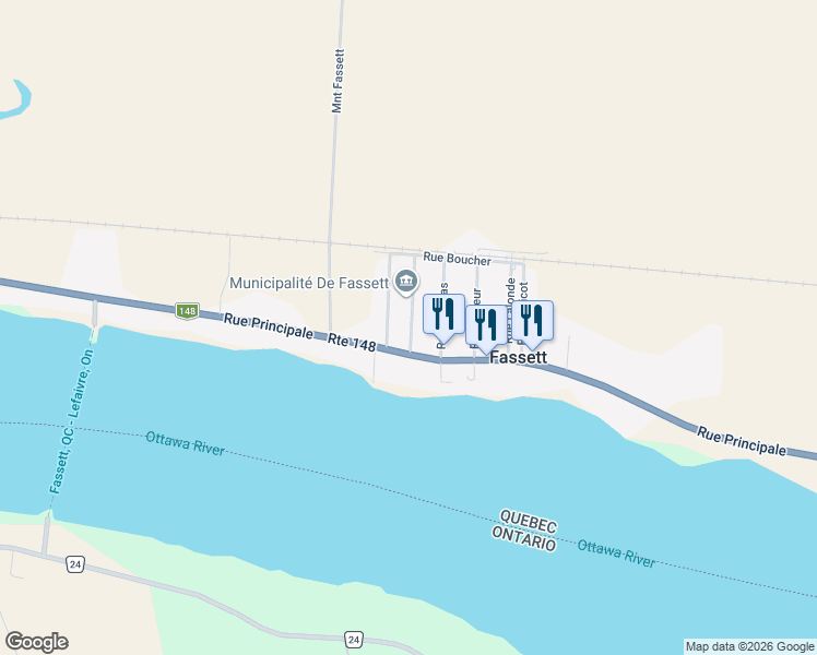 map of restaurants, bars, coffee shops, grocery stores, and more near 3 Rue Gendron in Fassett