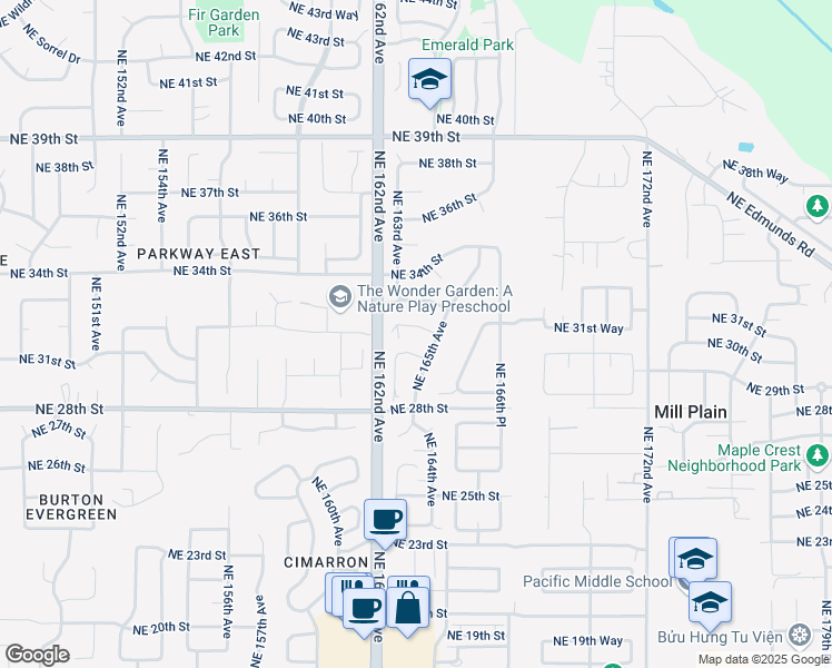 map of restaurants, bars, coffee shops, grocery stores, and more near 16405 Northeast 32nd Street in Vancouver