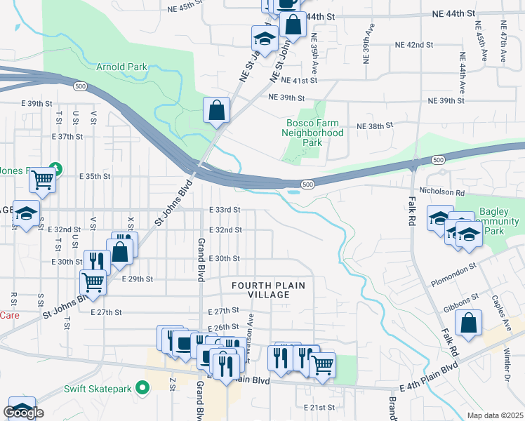 map of restaurants, bars, coffee shops, grocery stores, and more near 3013 East 33rd Street in Vancouver
