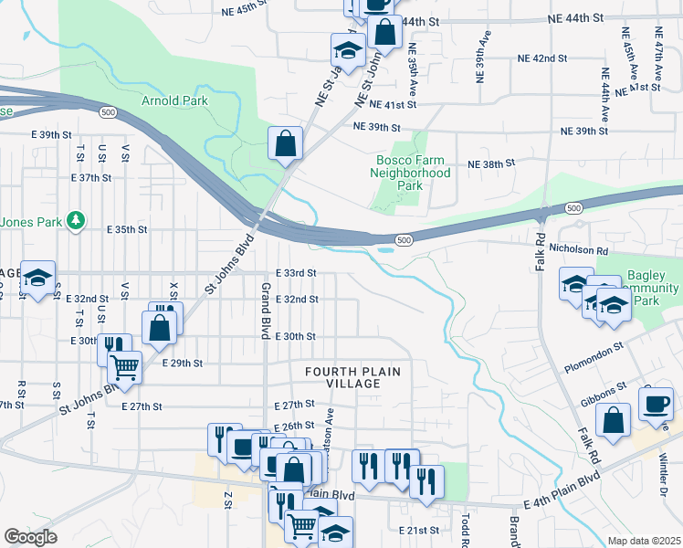 map of restaurants, bars, coffee shops, grocery stores, and more near 3013 East 33rd Street in Vancouver