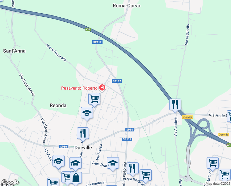 map of restaurants, bars, coffee shops, grocery stores, and more near 16 Via della Cà Bassa in Dueville