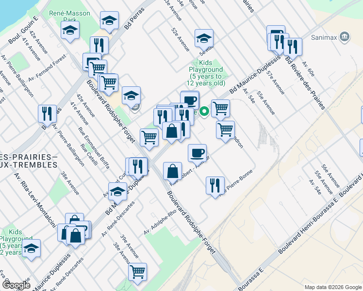 map of restaurants, bars, coffee shops, grocery stores, and more near in Montreal
