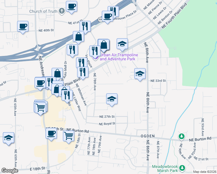 map of restaurants, bars, coffee shops, grocery stores, and more near 8005 Northeast 32nd Street in Vancouver