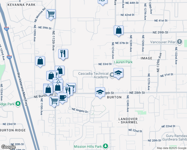 map of restaurants, bars, coffee shops, grocery stores, and more near 3107 Northeast 118th Avenue in Vancouver